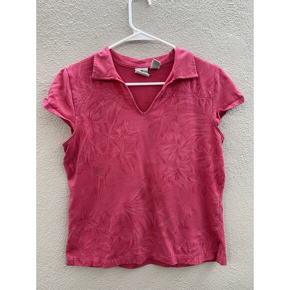 Womens Caribbean Joe Shirt Size Petite Large Pink Floral Cap Sleeve Collared - Picture 1 of 10